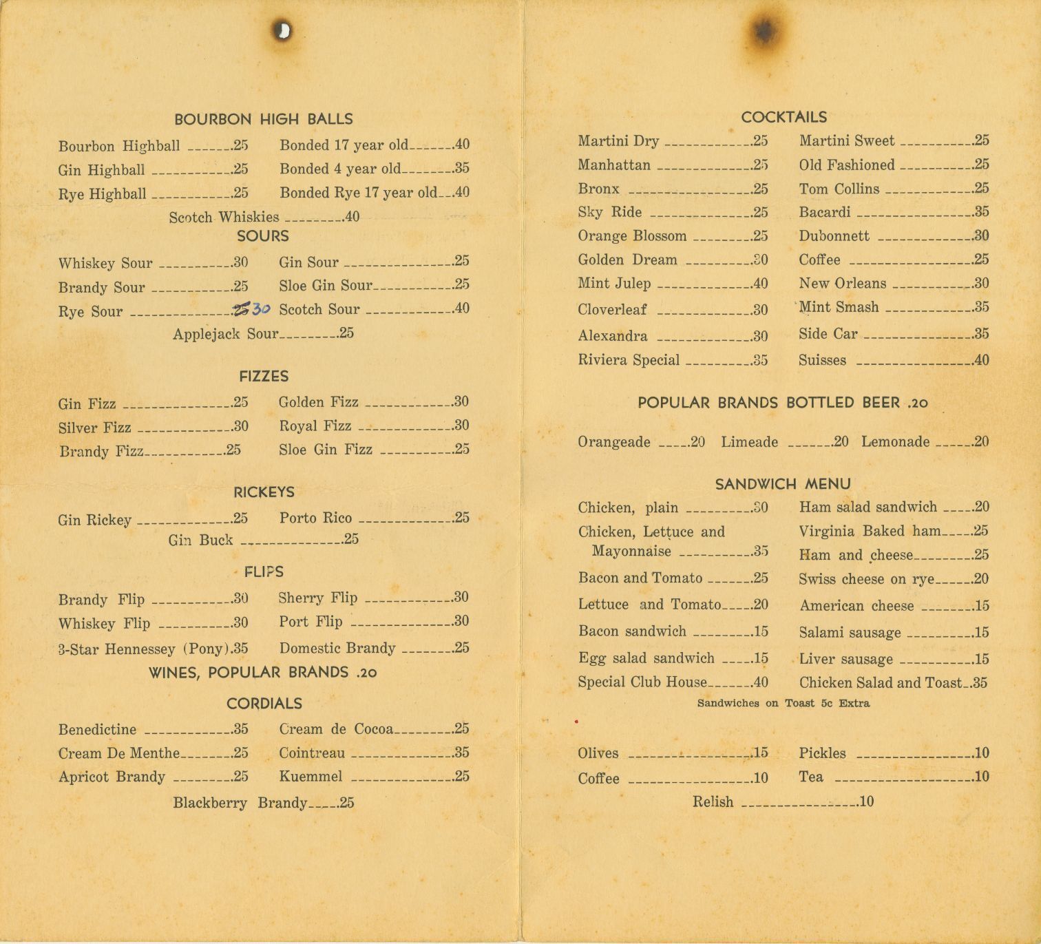 Riviera Menu